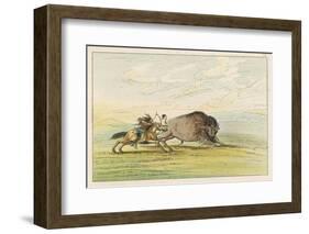 Native American Sioux Hunting Buffalo on Horseback-George Catlin-Framed Photographic Print