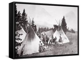 Native American Teepee Camp, Montana, C.1900 (B/W Photo)-American Photographer-Framed Stretched Canvas