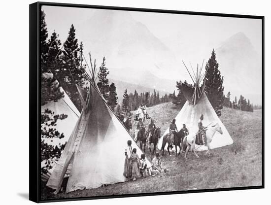 Native American Teepee Camp, Montana, C.1900 (B/W Photo)-American Photographer-Framed Stretched Canvas