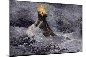 Native American Tepee in a Snowstorm, Emitting Embers from Center Smoke-Hole-null-Mounted Giclee Print