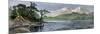 Native American Tipi and Canoe on the Shore of Lake Beneath Long's Peak, Colorado-null-Mounted Giclee Print