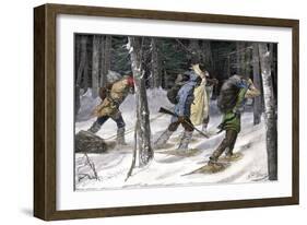 Native American Trappers Carrying Furs on Snowshoes in a Forest of the Pacific Northwest-null-Framed Giclee Print