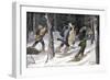 Native American Trappers Carrying Furs on Snowshoes in a Forest of the Pacific Northwest-null-Framed Giclee Print