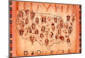 Native American Tribes Map Art Print Poster-null-Mounted Poster