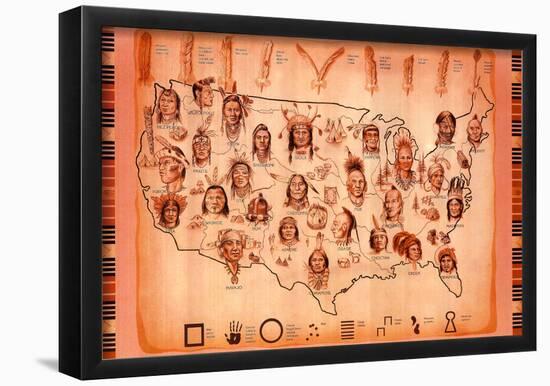 Native American Tribes Map Art Print Poster-null-Framed Poster