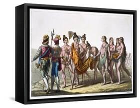 Native American widows approach their chief for permission to remarry, c1820-1839-Gallo Gallina-Framed Stretched Canvas