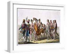 Native American widows approach their chief for permission to remarry, c1820-1839-Gallo Gallina-Framed Giclee Print