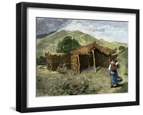 Native American Woman Approaching Hut Where Mass Is Celebrated Near Pachuca, Mexico, 1800s-null-Framed Giclee Print