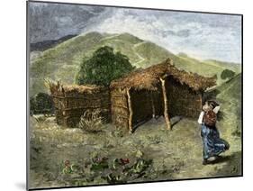 Native American Woman Approaching Hut Where Mass Is Celebrated Near Pachuca, Mexico, 1800s-null-Mounted Giclee Print