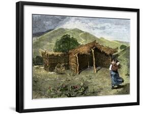 Native American Woman Approaching Hut Where Mass Is Celebrated Near Pachuca, Mexico, 1800s-null-Framed Giclee Print