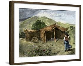 Native American Woman Approaching Hut Where Mass Is Celebrated Near Pachuca, Mexico, 1800s-null-Framed Giclee Print