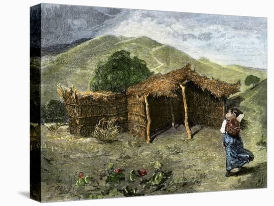 Native American Woman Approaching Hut Where Mass Is Celebrated Near Pachuca, Mexico, 1800s-null-Stretched Canvas