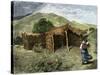Native American Woman Approaching Hut Where Mass Is Celebrated Near Pachuca, Mexico, 1800s-null-Stretched Canvas