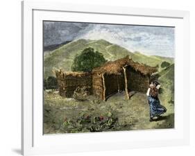 Native American Woman Approaching Hut Where Mass Is Celebrated Near Pachuca, Mexico, 1800s-null-Framed Giclee Print