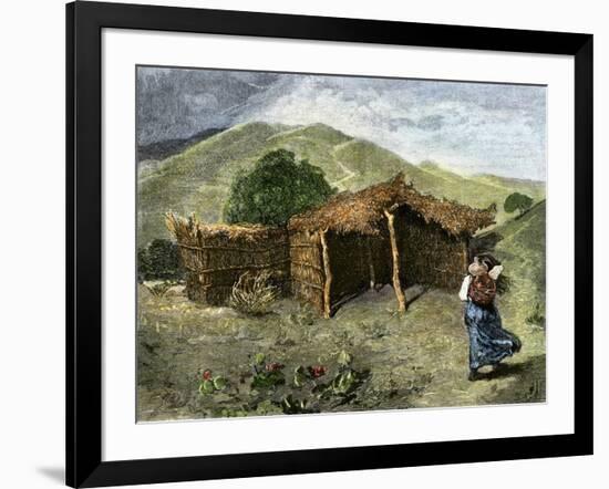 Native American Woman Approaching Hut Where Mass Is Celebrated Near Pachuca, Mexico, 1800s-null-Framed Giclee Print