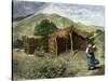 Native American Woman Approaching Hut Where Mass Is Celebrated Near Pachuca, Mexico, 1800s-null-Stretched Canvas