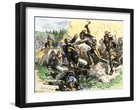 Native Americans Attack the American Garrison at Fort Dearborn in Illinois during the War of 1812-null-Framed Giclee Print