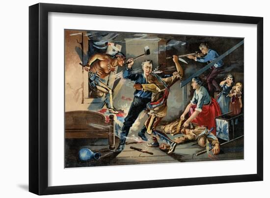 Native Americans Attacking a Colonial Family on the Frontier-null-Framed Giclee Print