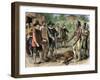 Native Americans Bringing a Deer to New England Colonists, 1600s-null-Framed Giclee Print