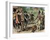 Native Americans Bringing a Deer to New England Colonists, 1600s-null-Framed Giclee Print