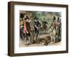 Native Americans Bringing a Deer to New England Colonists, 1600s-null-Framed Giclee Print