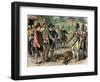 Native Americans Bringing a Deer to New England Colonists, 1600s-null-Framed Giclee Print