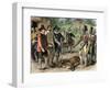 Native Americans Bringing a Deer to New England Colonists, 1600s-null-Framed Giclee Print