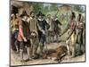 Native Americans Bringing a Deer to New England Colonists, 1600s-null-Mounted Giclee Print