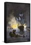 Native Americans Burning a Schooner in the Detroit River at Night during Pontiac's War, c.1763-1764-null-Framed Stretched Canvas