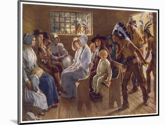 Native Americans Interrupt a Puritan Church Service-null-Mounted Art Print