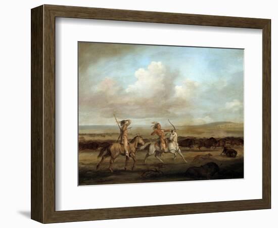 Native Americans on Horseback Hunting Bison by George Catlin-null-Framed Giclee Print