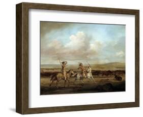 Native Americans on Horseback Hunting Bison by George Catlin-null-Framed Giclee Print