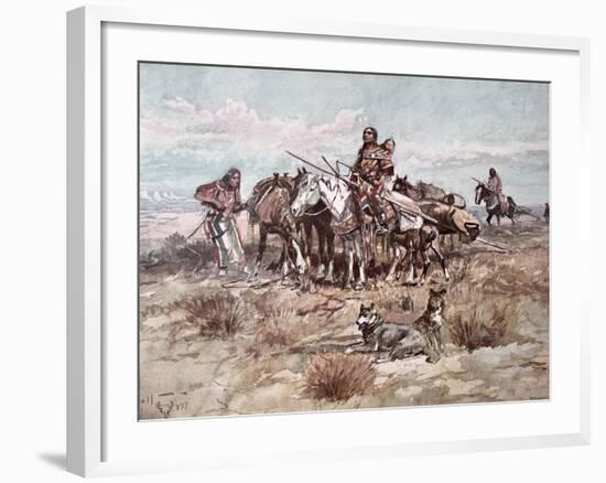 Native Americans Plains People Moving Camp, 1897-Charles Marion Russell-Framed Premium Giclee Print