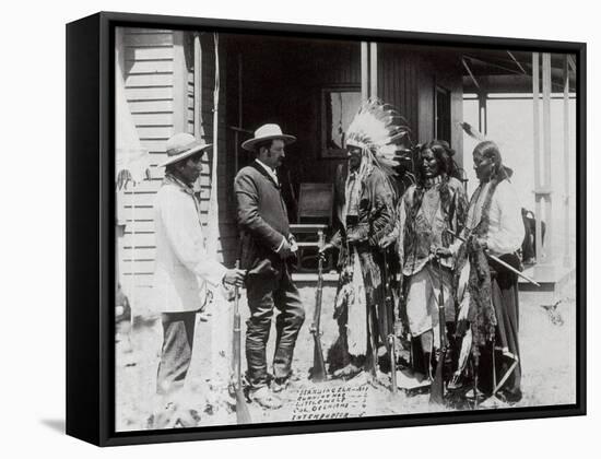 Native Americans Talking to American Military Personnel-Science Source-Framed Stretched Canvas