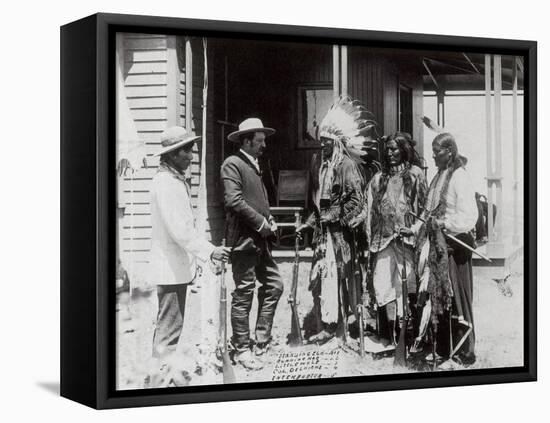 Native Americans Talking to American Military Personnel-Science Source-Framed Stretched Canvas