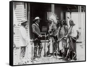 Native Americans Talking to American Military Personnel-Science Source-Framed Stretched Canvas