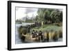 Native Americans Welcome Puritans with a Gift of Fish on the Charles River, 1635-null-Framed Giclee Print