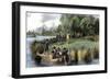Native Americans Welcome Puritans with a Gift of Fish on the Charles River, 1635-null-Framed Giclee Print