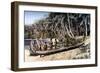 Native Canoe on a Palm Shaded Beach, Solomon Islands, C1923-York & Son-Framed Giclee Print