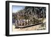 Native Canoe on a Palm Shaded Beach, Solomon Islands, C1923-York & Son-Framed Giclee Print