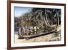 Native Canoe on a Palm Shaded Beach, Solomon Islands, C1923-York & Son-Framed Giclee Print