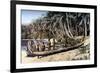 Native Canoe on a Palm Shaded Beach, Solomon Islands, C1923-York & Son-Framed Giclee Print