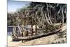 Native Canoe on a Palm Shaded Beach, Solomon Islands, C1923-York & Son-Mounted Giclee Print