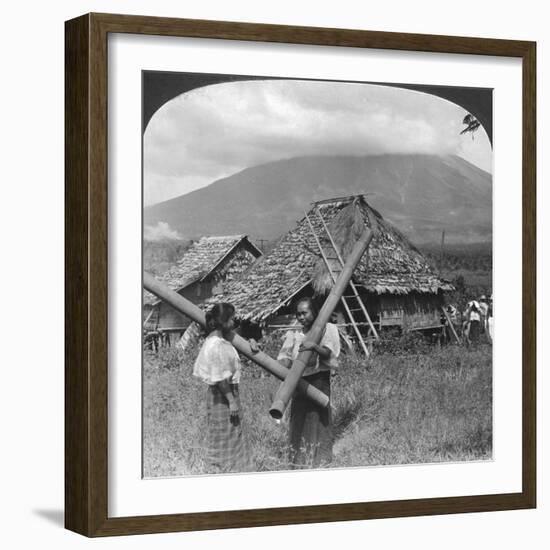 Native Girls with their Water Vessels Made from Shafts of Bamboo, Philippines, 1907-HC White-Framed Giclee Print