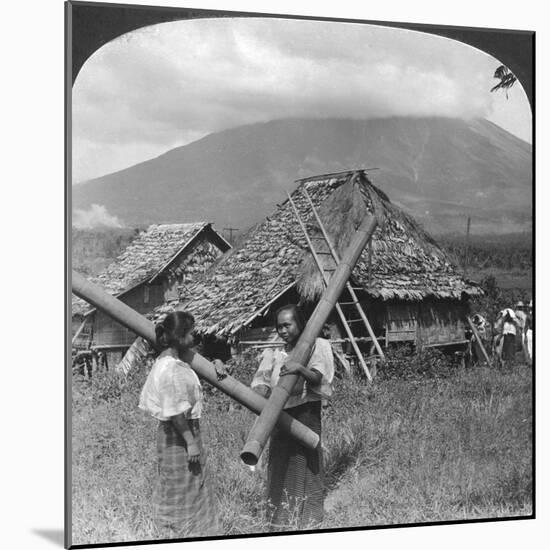 Native Girls with their Water Vessels Made from Shafts of Bamboo, Philippines, 1907-HC White-Mounted Giclee Print