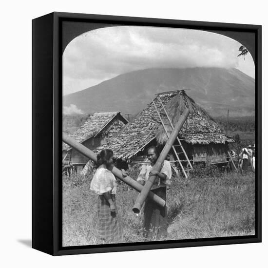 Native Girls with their Water Vessels Made from Shafts of Bamboo, Philippines, 1907-HC White-Framed Stretched Canvas