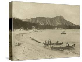 Native Hawaiian Canoe Surfers at Diamond Head, C.1890S-null-Stretched Canvas