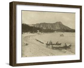 Native Hawaiian Canoe Surfers at Diamond Head, C.1890S-null-Framed Photographic Print