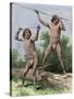 Native Hunters of Tierra Del Fuego with Spear and Sling-null-Stretched Canvas