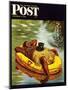 "Native in Army Raft," Saturday Evening Post Cover, December 1, 1945-Stevan Dohanos-Mounted Giclee Print